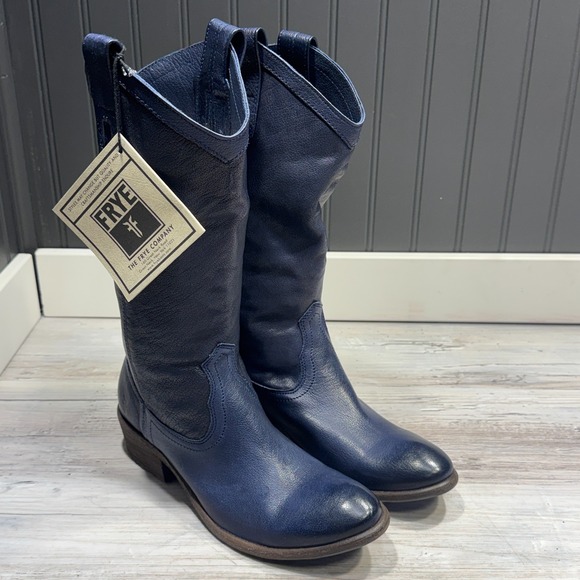 Frye Shoes - Frye Carson Tab Tall Boots Women's Size 7.5B Blue Leather Riding Boots Mexico